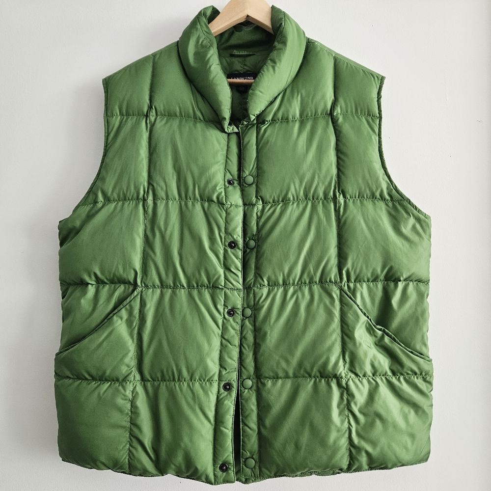 Lands' End Mens Packable Green Quilted Down Vest Size L 42-44